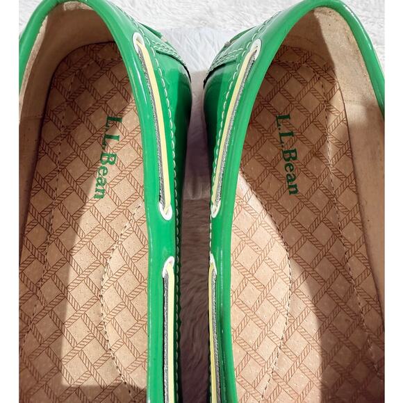 L.L. Bean Patent Leather Moc/Boat-Style Flats Rare Green Made in Brazil Size 8M - Picture 5 of 6